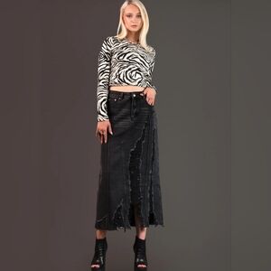 Kate Hewko Distressed Denim Maxi Skirt- L